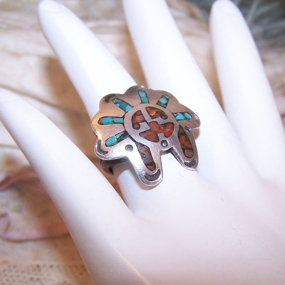 Native American Zuni Sterling Silver Inlay Stone Ring